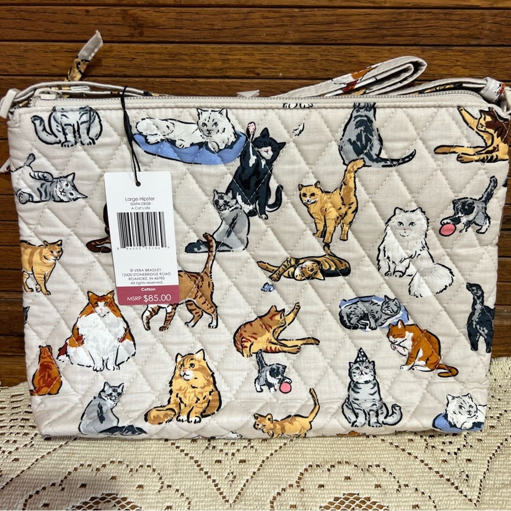Vera Bradley Quilted A Cats Life Crossbody  Large Hipster Bag